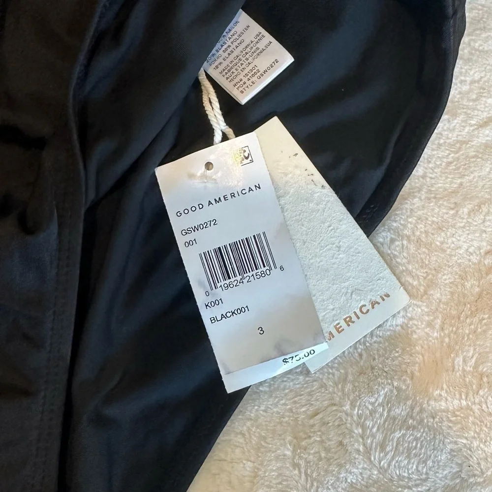 NWT Good American Black Barely There One-Piece Swimsuit Strappy Stretch - Size 3